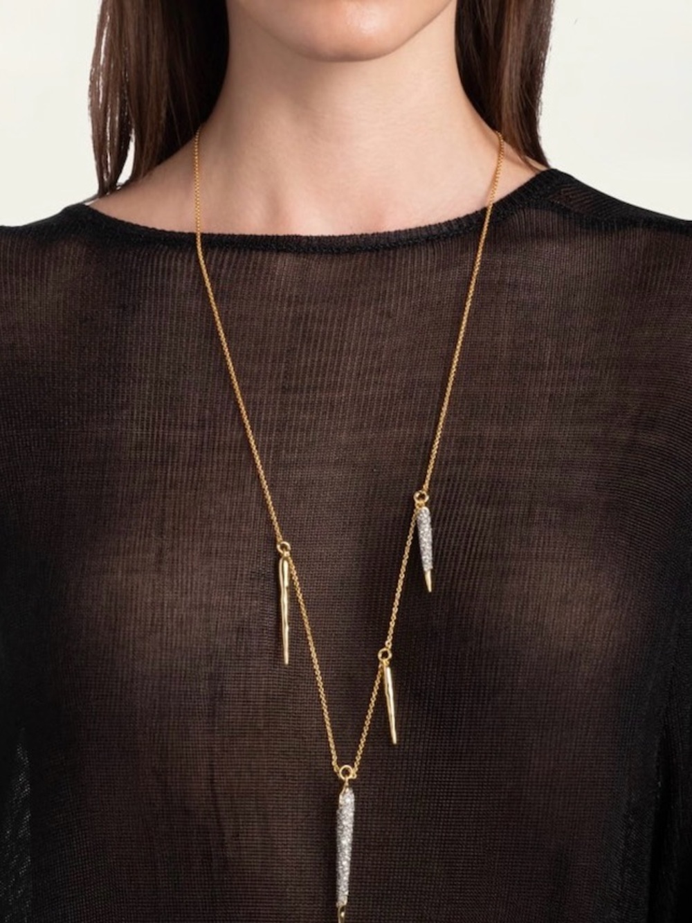 NEW Alexis Bittar Necklace Solanales Crystal Station Spear Gold Clear JL26
